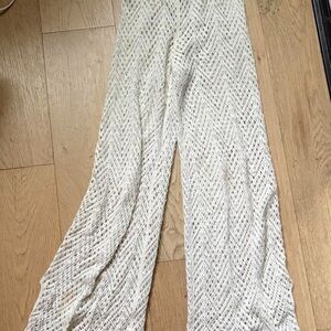 Elegant Cream Crochet Wide-Leg Pants